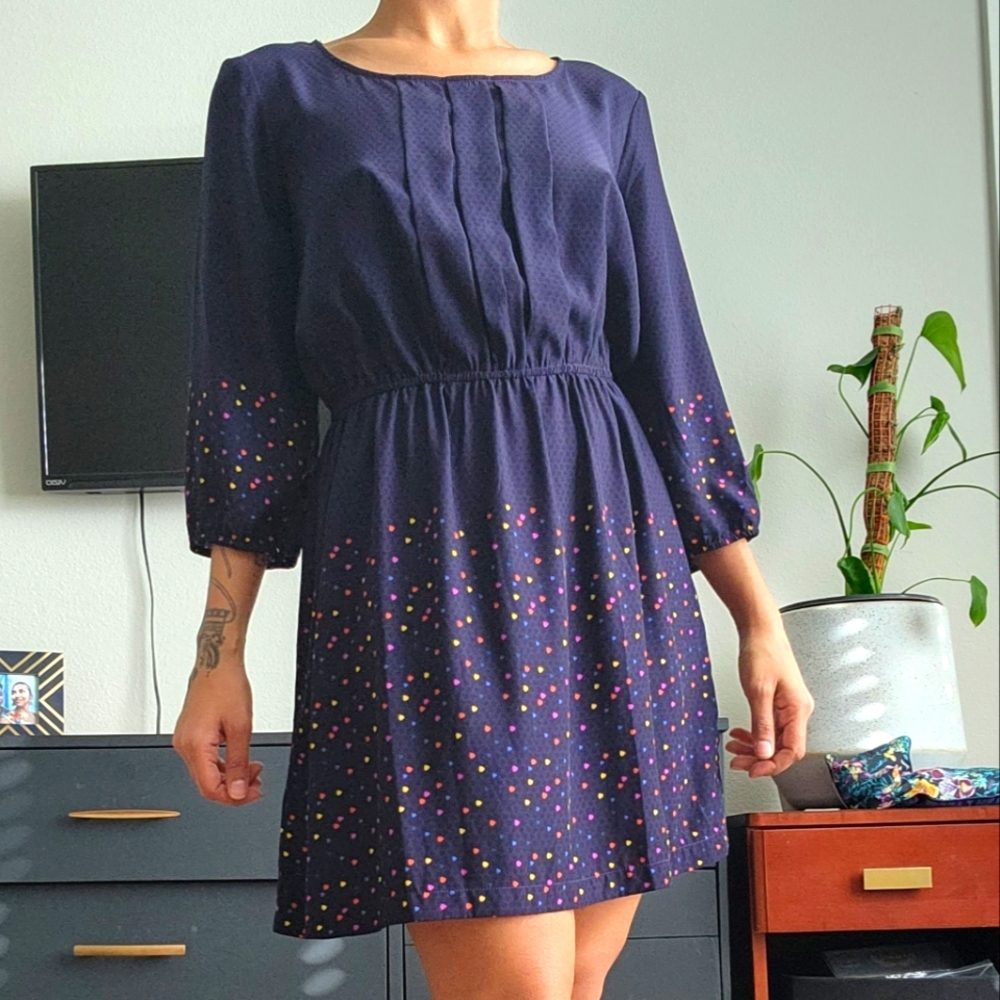 🎊Navy Confetti Print Midi dress